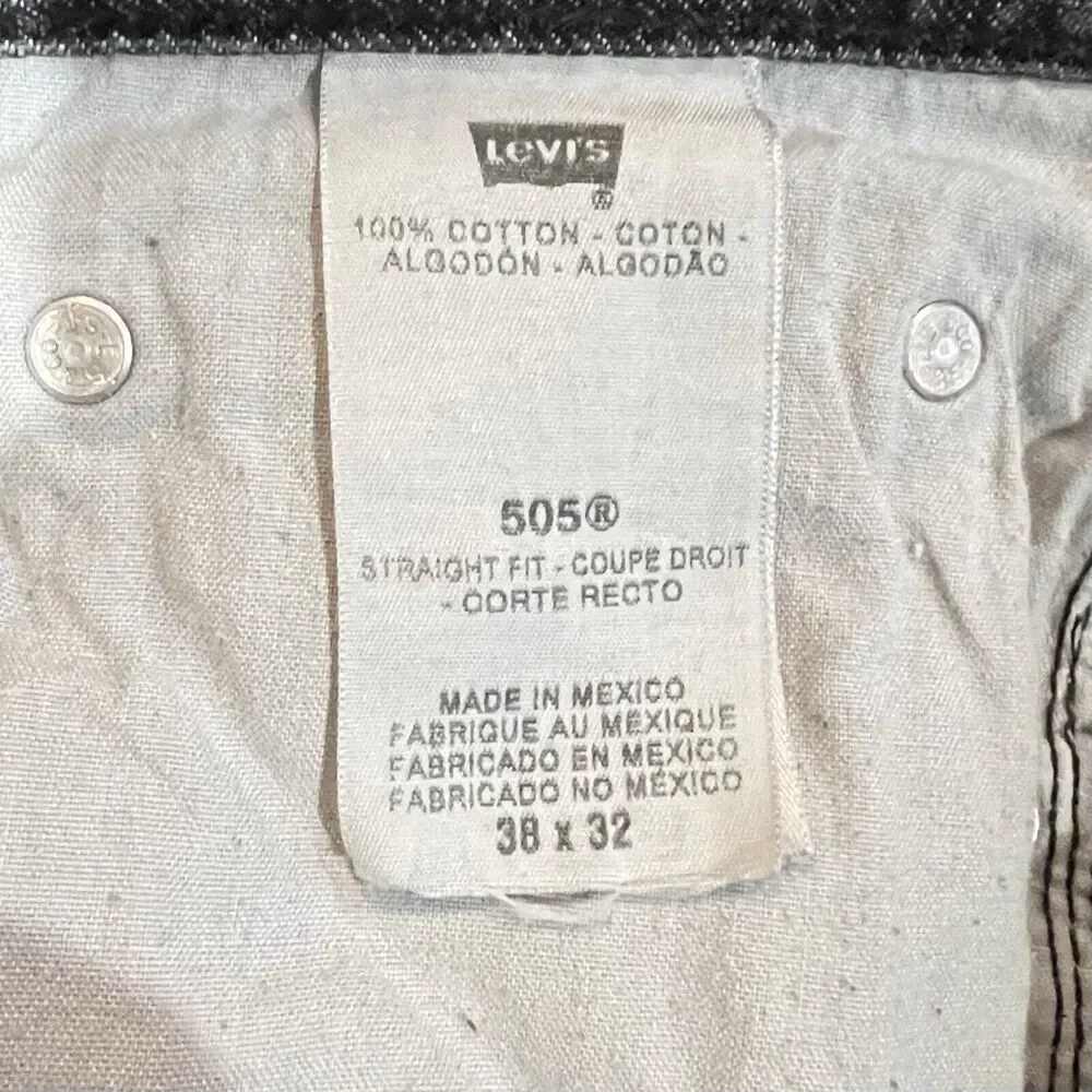 Levis Mens 505 Jeans 38 X 32 Black Fade Straight - Picture 7 of 9